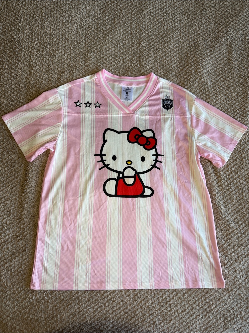 Hello Kitty Pink Striped Kids V-Neck Jersey